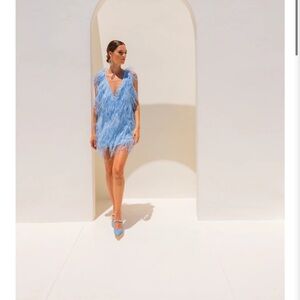 Elegant Blue Feathered Dress